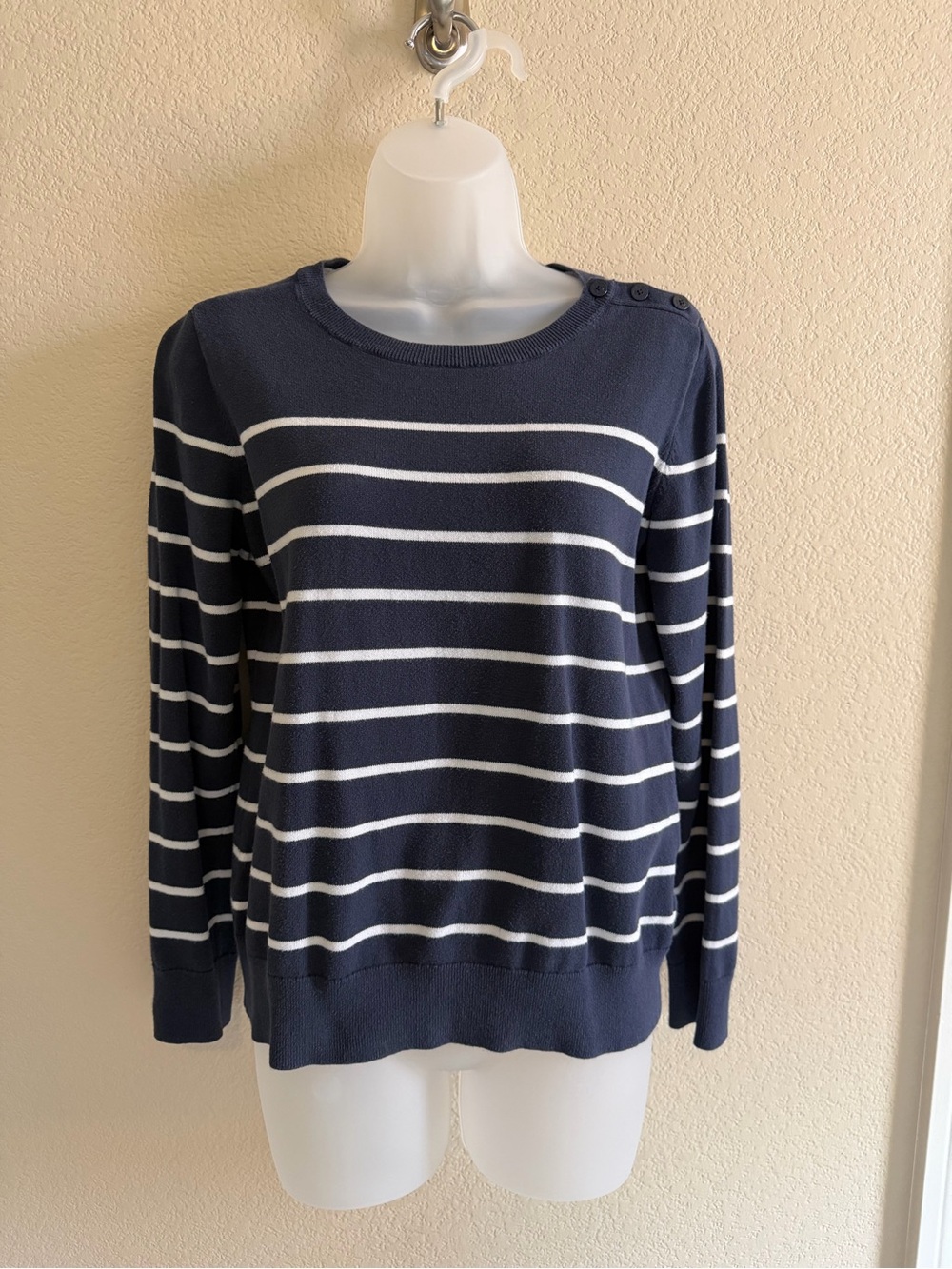 Nautica Navy and White Stripe Sweater